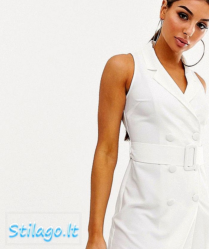 ASOS डिजाइन बिना आस्तीन टक्स मिनी पोशाक-सफेद