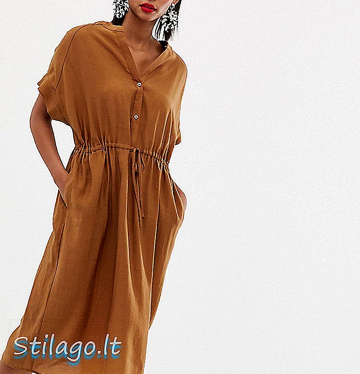 מנגו פטיש שמלת מותניים מצולעות סאטן בצבע כתום חלודה