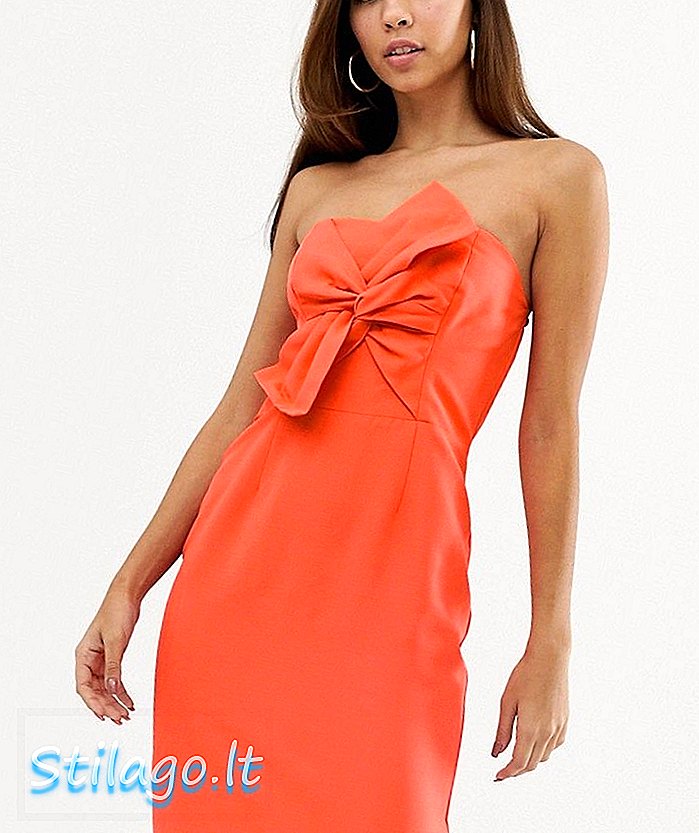 Ołówkowa sukienka Naf Naf z dużą kokardką na piersi - Pomarańczowa