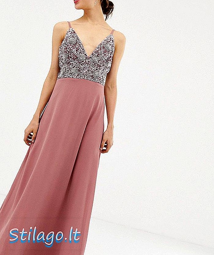 प्रीजेटेड स्कर्ट आणि सुशोभित अपर-पिंकसह अँजेल्ये कॅमी स्ट्रॅप मॅक्सी ड्रेस