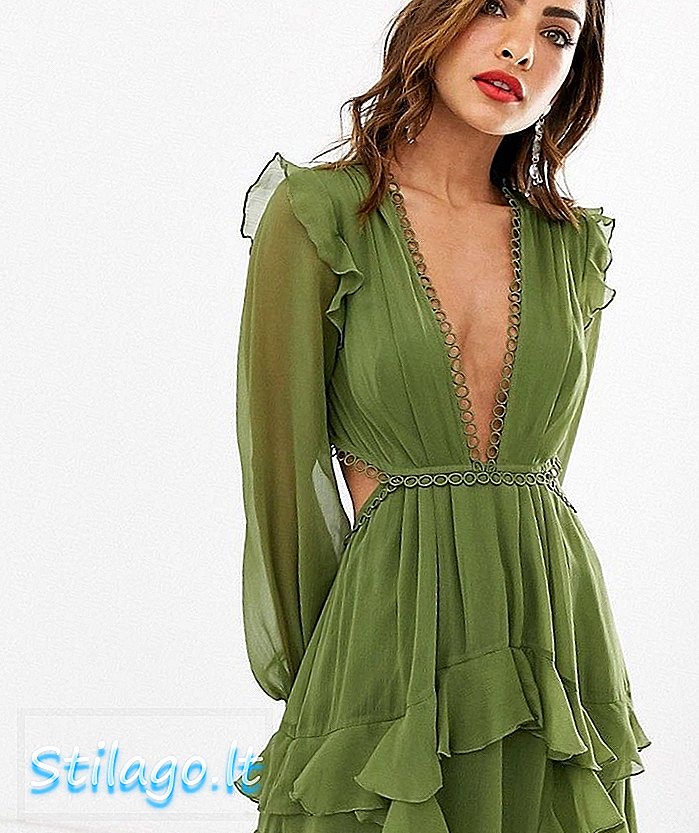 فستان قصير من ASOS DESIGN بأكمام طويلة ودوائر خضراء