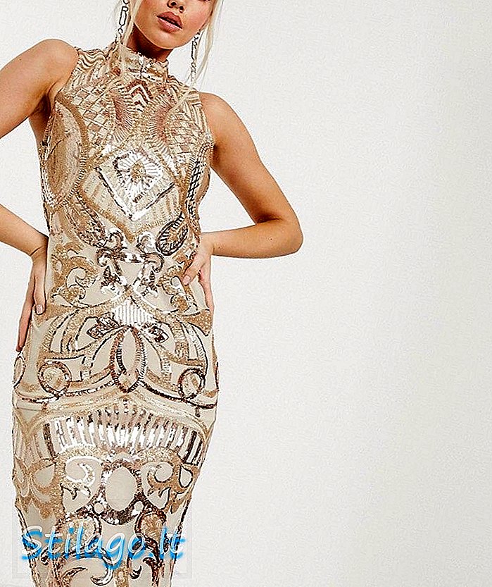 Goddiva Cut Out Detaylı Midi Elbise Gül Altın