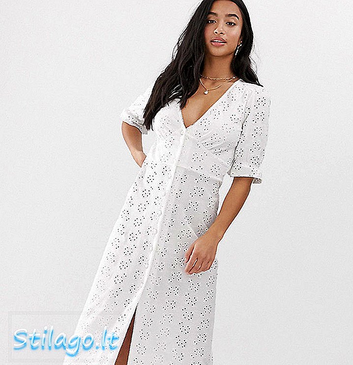 ASOS DESIGN Petite broderie maxi tea dress-White