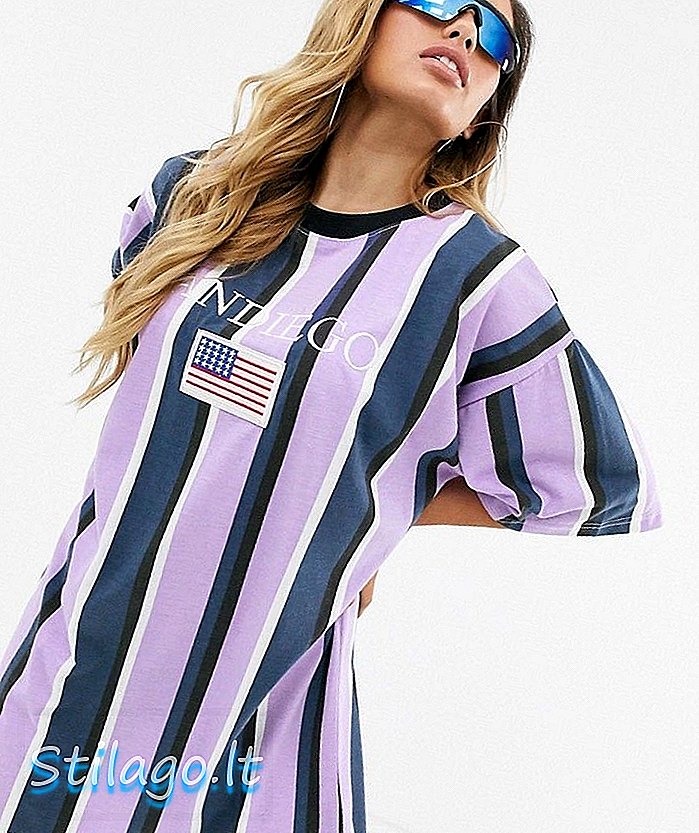 Sukienka oversize z t-shirtem Missguided z hasłem w fioletowe paski-Multi