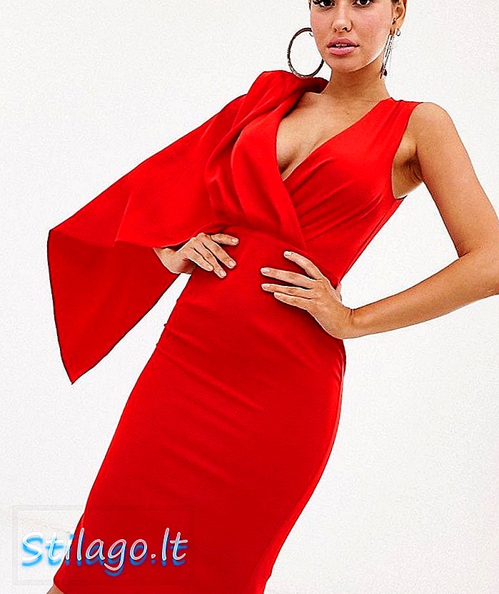 فستان متوسط ​​الطول بكتف واحد من Lavish Alice باللون الأحمر