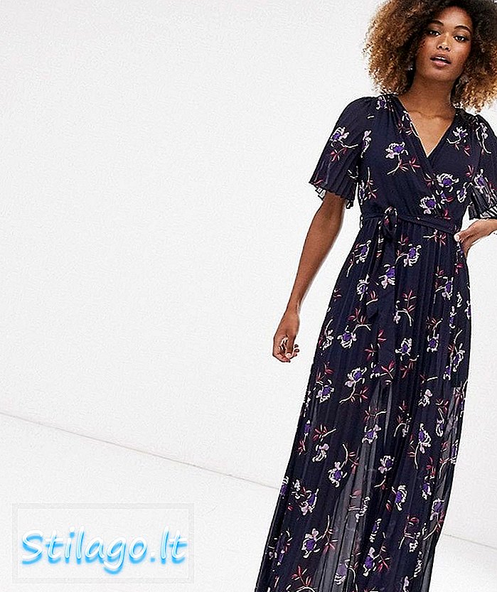 Vestido maxi com estampa de licor e saia plissada em floral - Multi