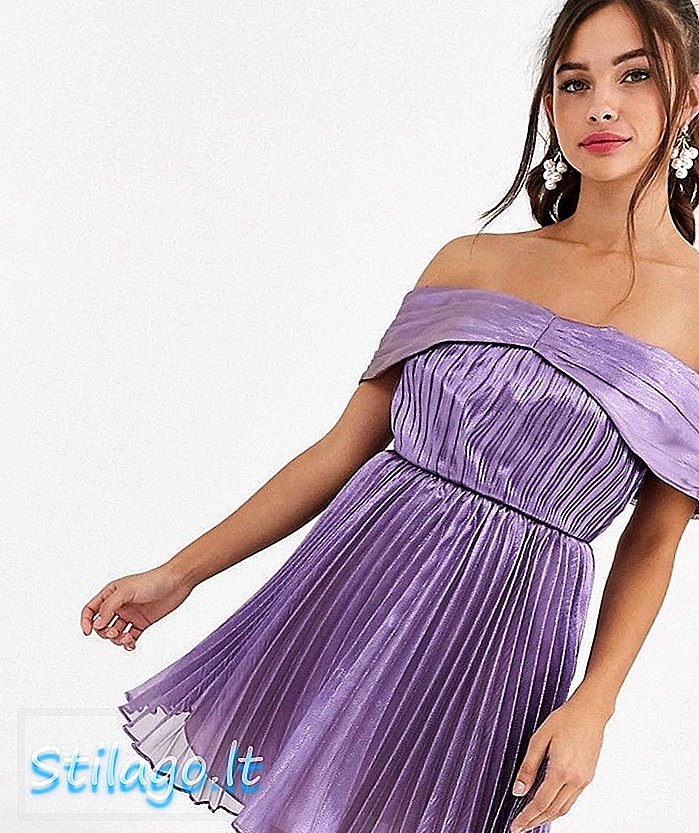 Tập thể Chiếc váy trượt băng kim loại mini bardot màu tím lilac-Purple