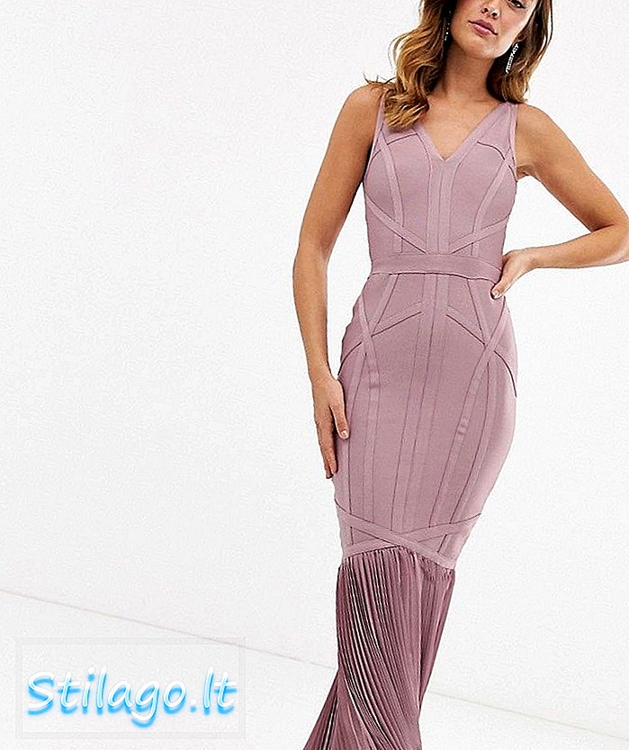 Lipsy maxi-bandage-jurk met geplooide fishtail in stoffig violet-paars