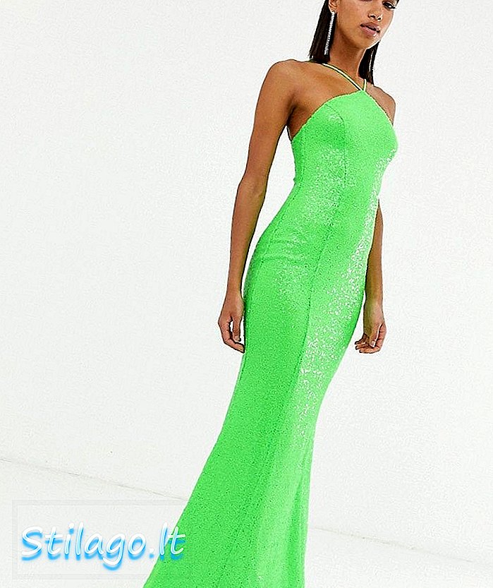 गोडिवा बैकलेस सेक्विन ड्रेस इन लाइम-ग्रीन