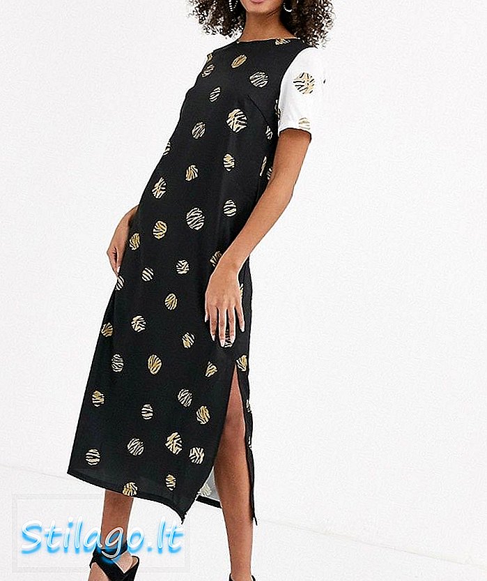 Rochie midi cu mânecă de contrast niciodată complet îmbrăcată în imprimeu mult leopard
