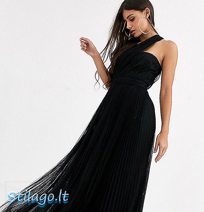 ASOS DESIGN Tall - Lange jurk met één schouder van tule met bedrade zoom - Zwart