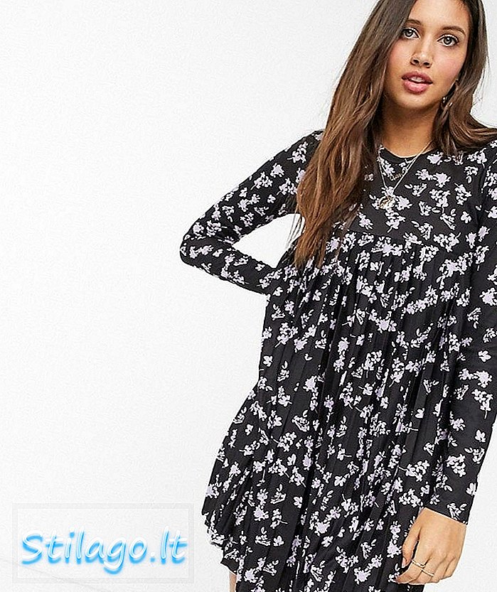 ASOS DESIGN mini vestido plissado de manga comprida em estampa floral-Multi