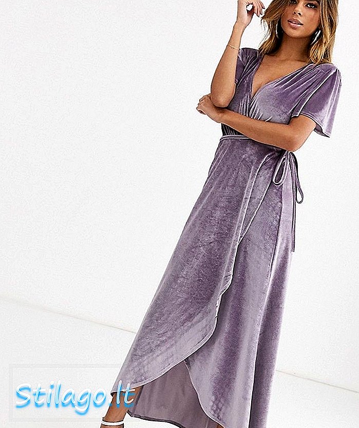 Платье бархатное миди PrettyLittleThing с запахом сиренево-фиолетового цвета