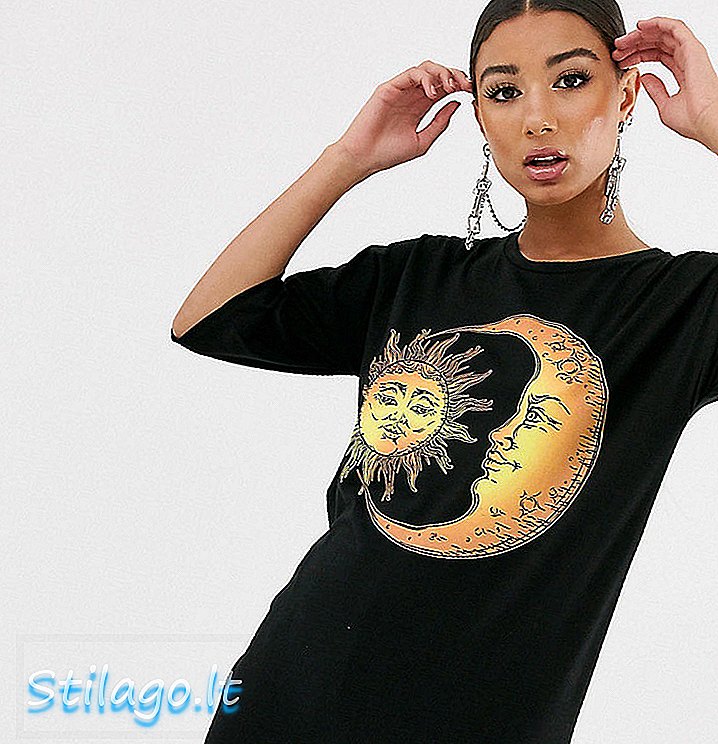 Rokoko marškinėlių suknelė su saulės ir mėnulio grafika - juoda