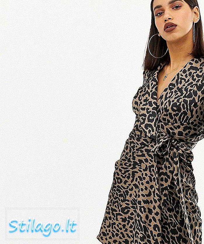 ASOS DESIGN leopard print tux mini dress dalam krep dan satin-Multi