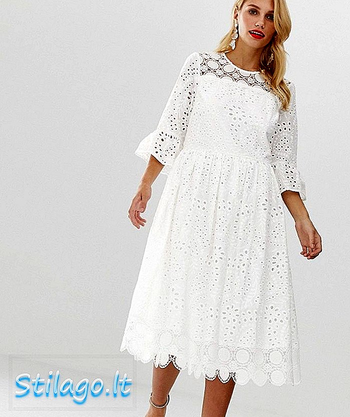 ASOS DESIGN שמלת midi עם שרוולים מחורצים - לבנה