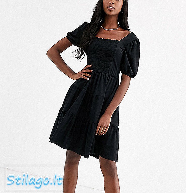 Y.A.S Tall Famia ruched tier smock dress-Black