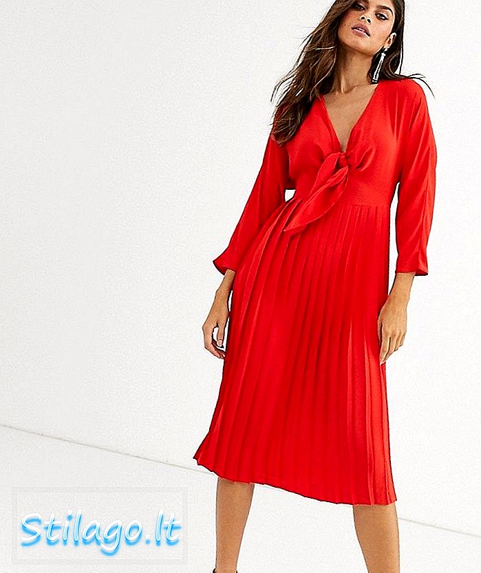 ASOS DESIGN rochie midi plisată față-roșie