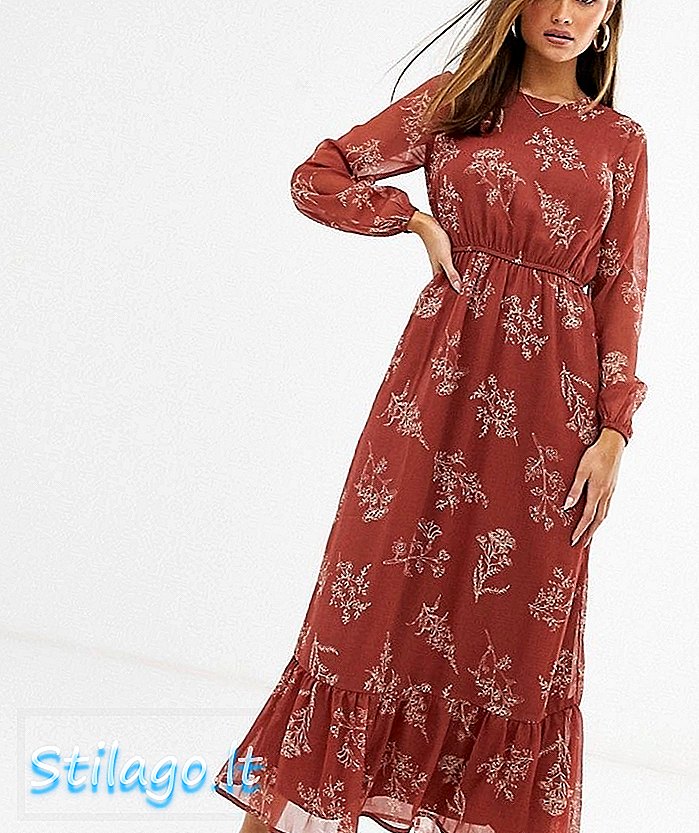 Y.A. Kwiatowa sukienka midi w prerii z marszczonym rąbkiem-Multi