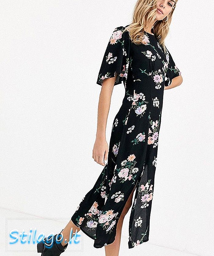 Slečna Selfridge kvetinové šaty midi v čiernej farbe