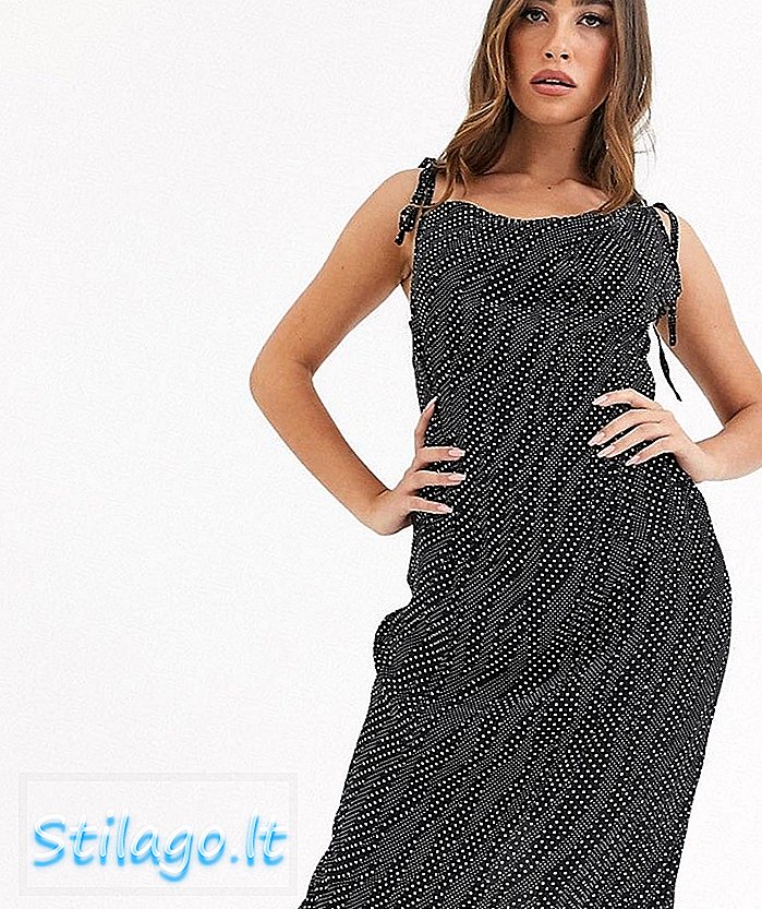 Suknelė su netinkama atlasine midi slydimo suknele su polka dot print-Multi