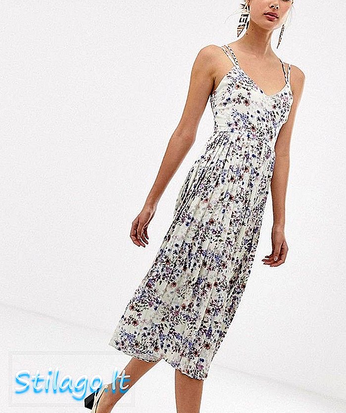 Unik21 blomstrete stroppet plissert midi-kjole-Multi