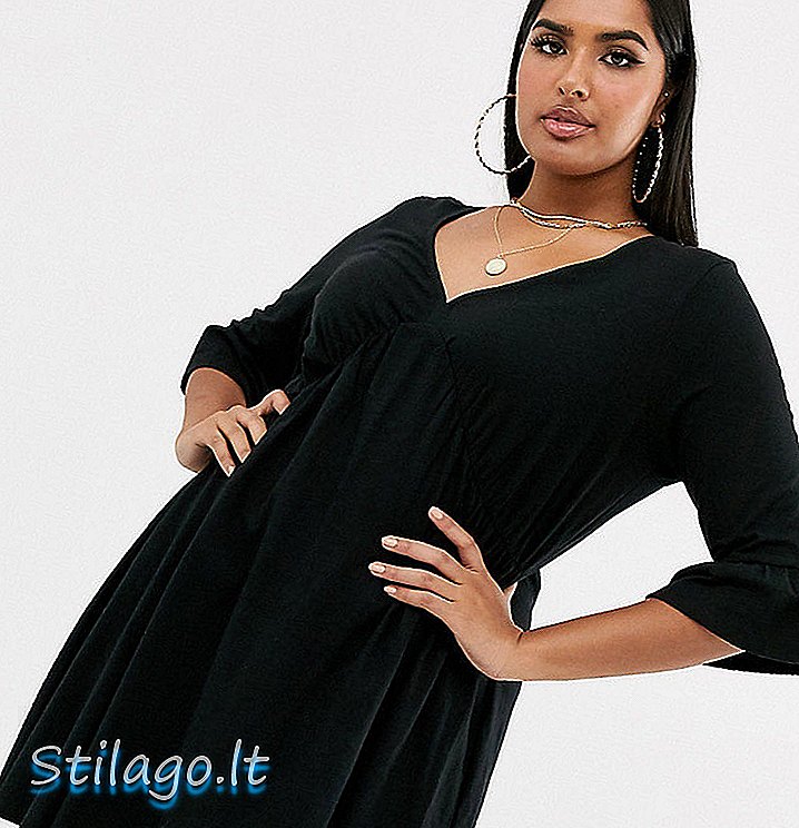 ASOS DESIGN curve v neck frill sleeve smock dress-Black