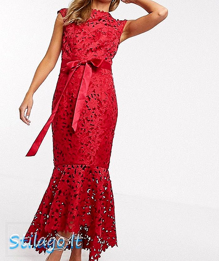 שמלת מידקסי תחרה סרוגה של צ'י צ'י לונדון בצבע אדום