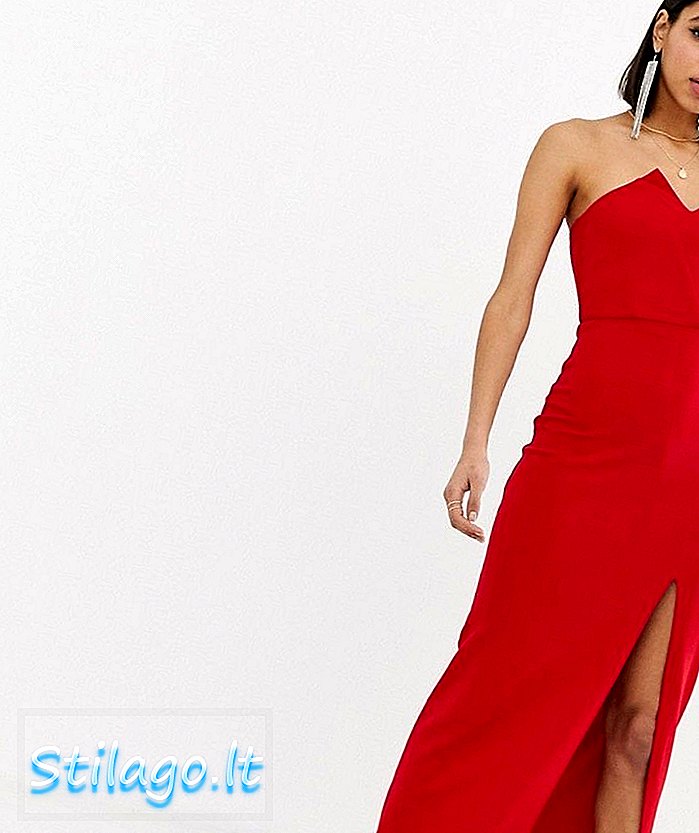 जाँघ विभाजन-लाल के साथ AX पेरिस बन्दू मैक्सी ड्रेस