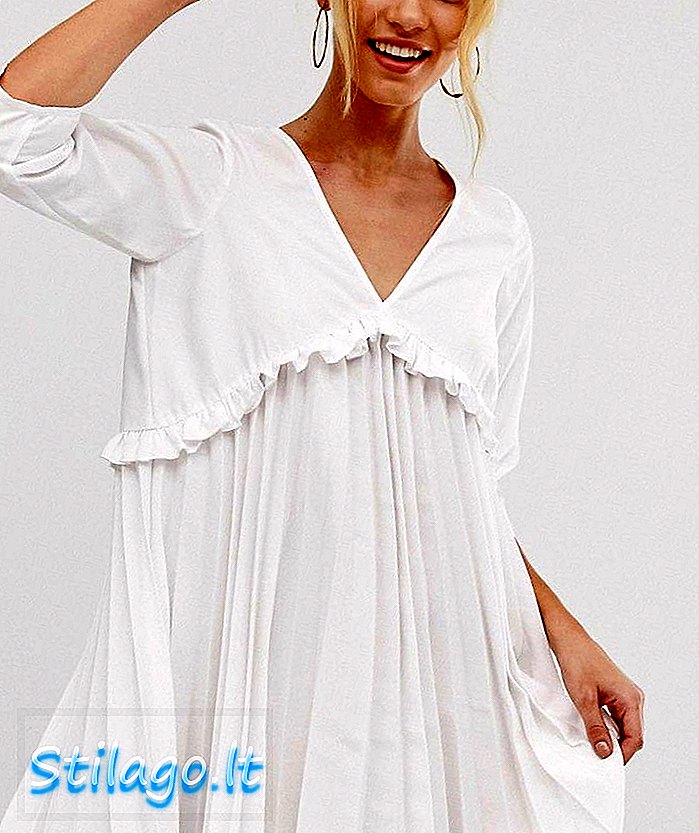 ASOS DESIGN mini vestido de blusa plissada-Branco