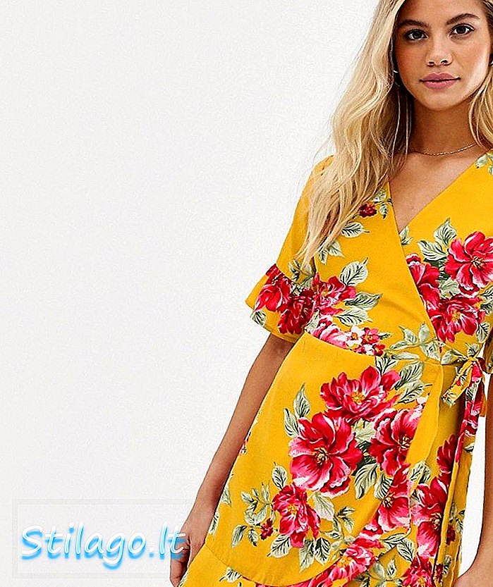 Robe portefeuille Influence à volants en imprimé floral-Jaune