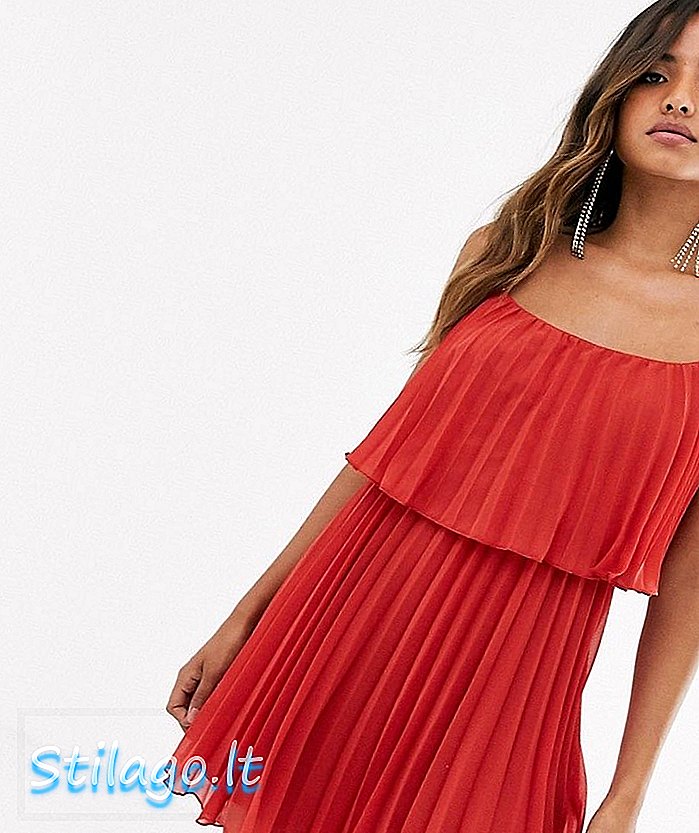 ASOS DESIGN Plissee Crop Top Minikleid mit U-Ausschnitt-Rot