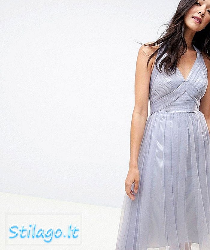 ASOS DESIGN μαλακό τούλι μεσαίο φόρεμα-Μπλε