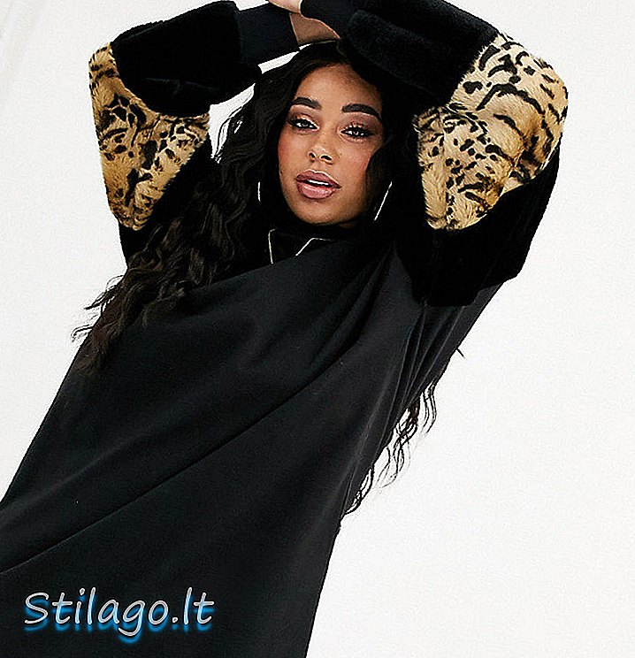 ASOS DESIGN līkņu sviedru kleita ar leoparda apdrukātu piedurkni-Multi