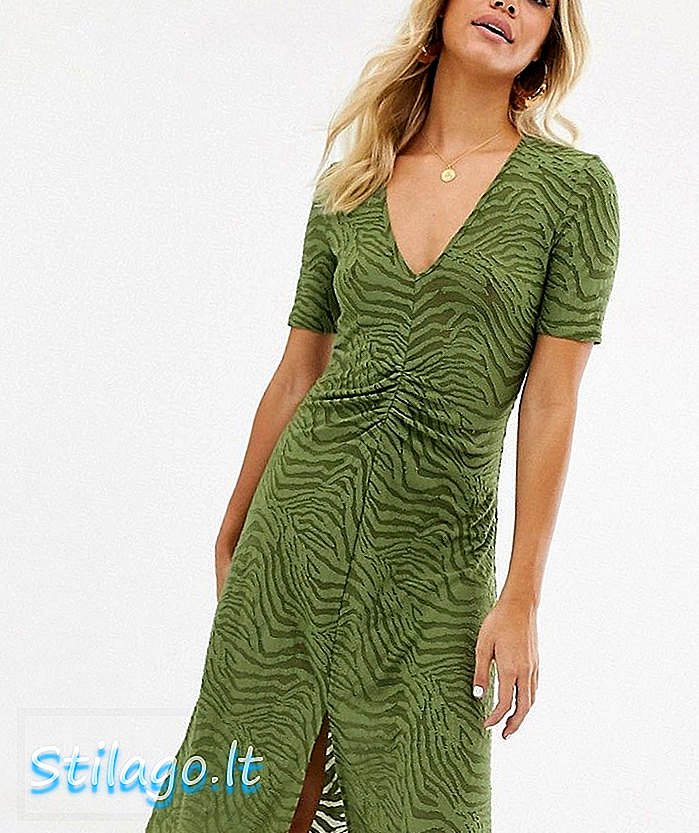 ASOS DESIGN utbrent sebra midi-kjole med strikket midje-grønn