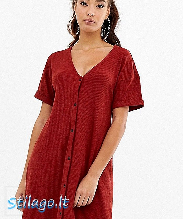 ASOS DESIGN Tombol rib marl melalui swing dress-Red