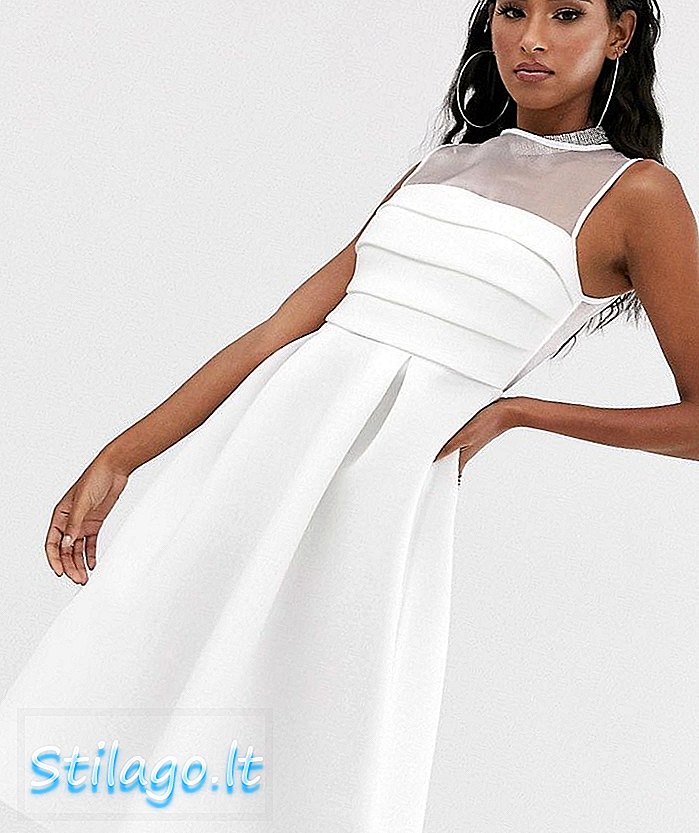 ASOS DESIGN organza panel prom midi φόρεμα-Λευκό