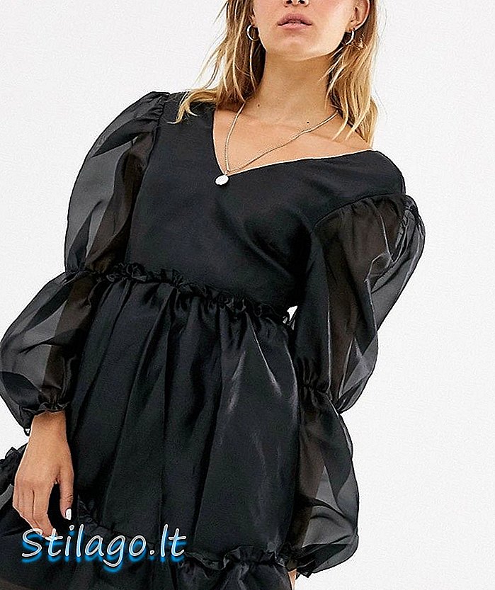 Плаття міні-халат NA-KD organza у чорному кольорі