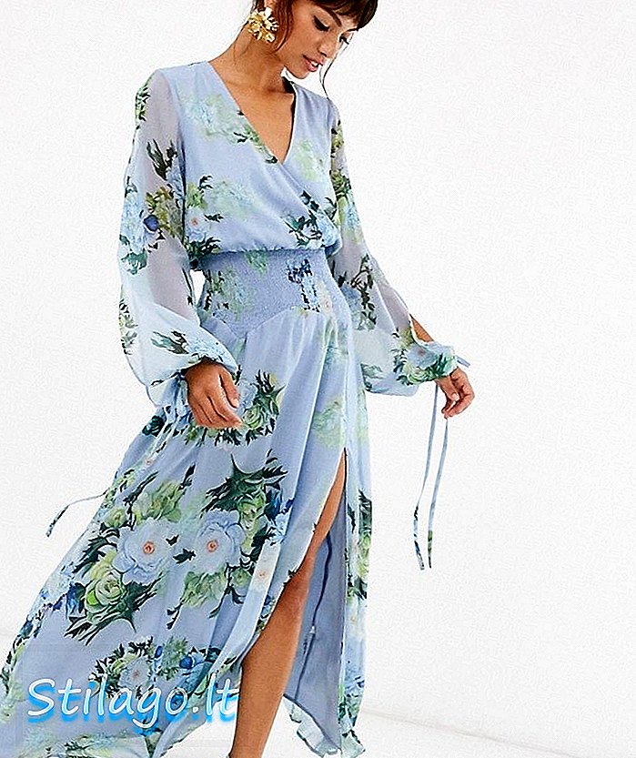 ASOS DESIGN - Aangerimpelde maxi-jurk met ocassion bloom-print - Multi