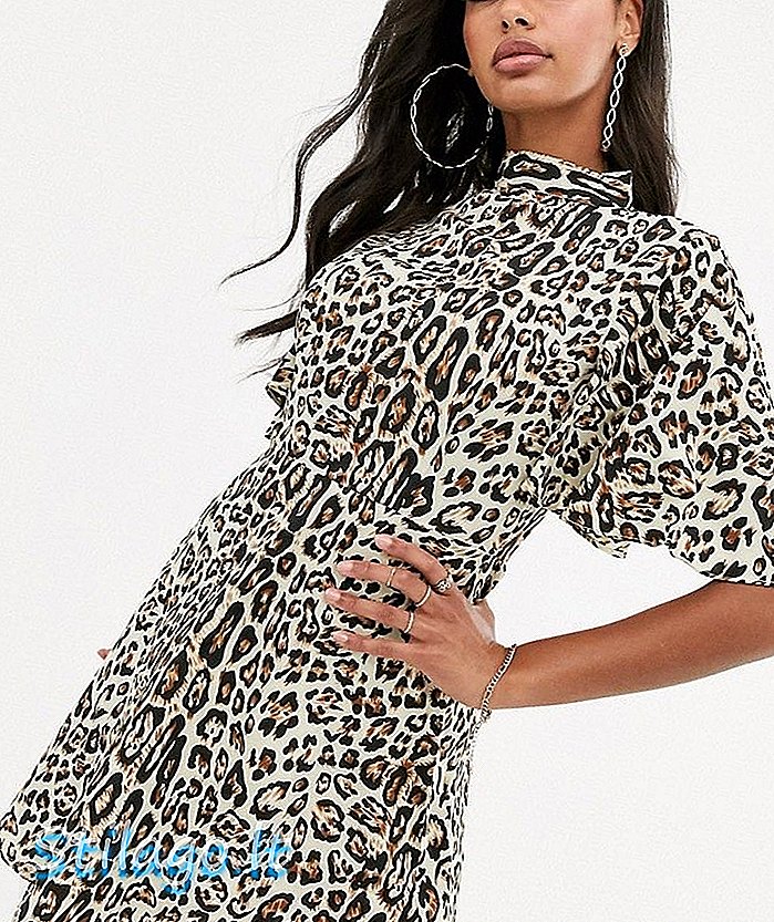 Šaty na bruslení Boohoo s vysokým výstřihem s andělským rukávem v leopardu Multi