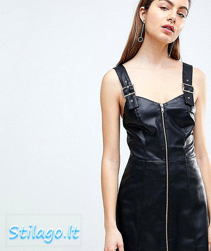 Δερμάτινο φόρεμα Ivyrevel Faux με λεπτομέρεια αγκράφα-Μαύρο