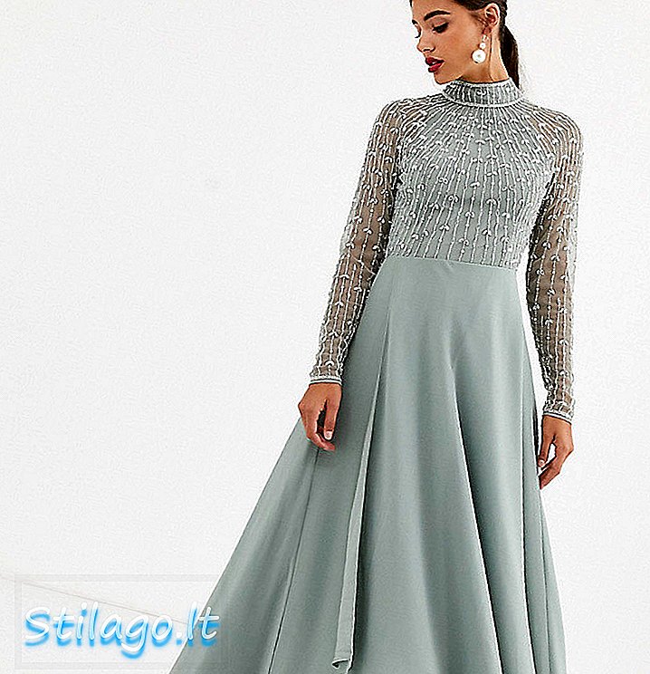 ASOS DESIGN שמלת מקסי גבוהה עם גוף מקושט ליניארית וחצאית גלישת-מולטי