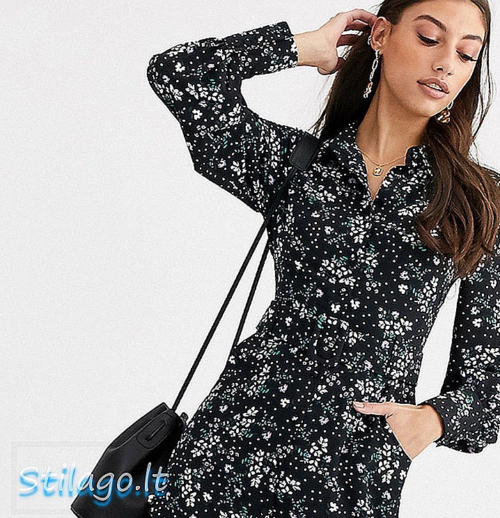 Fashion Union Tall vestido camisero de manga larga con manga globo-Negro