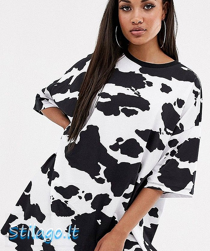 ASOS DESIGN שמלת חולצה ענקית בהדפס פרה - רב
