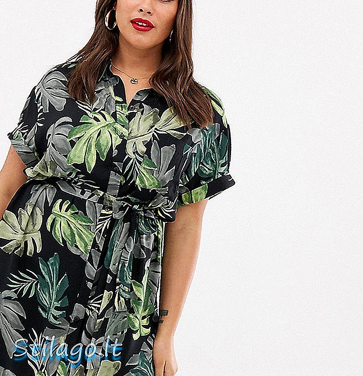 उष्णकटिबंधीय प्रिंट-ग्रीनमध्ये रिव्हर आयलँड प्लस शर्ट ड्रेस