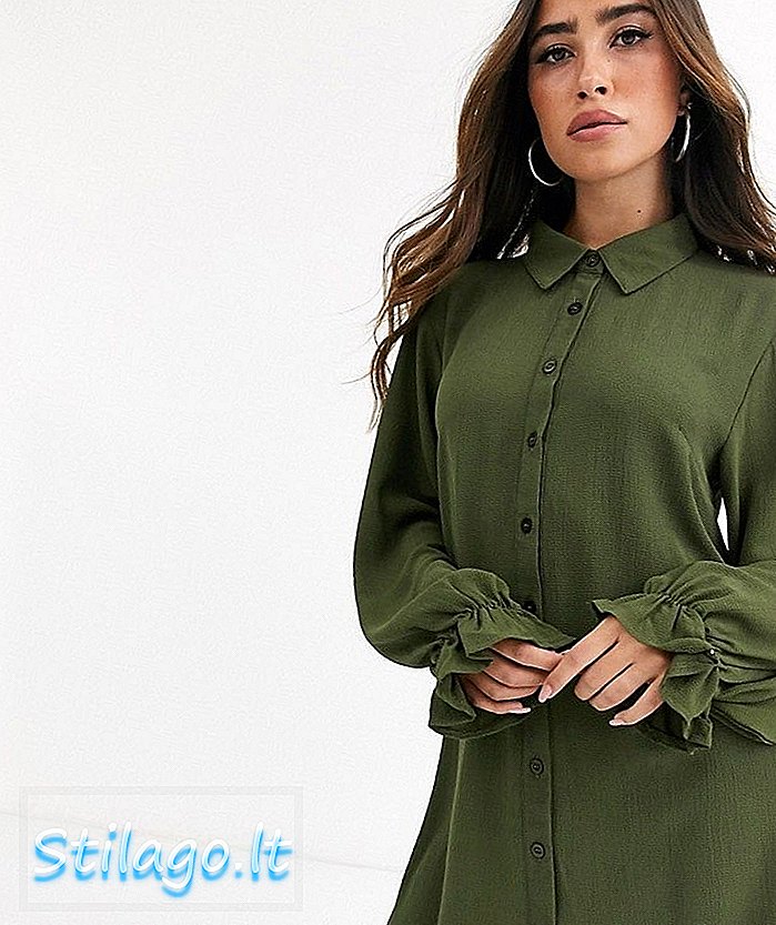 Khaki-Green marškinių suknelė su klaidomis