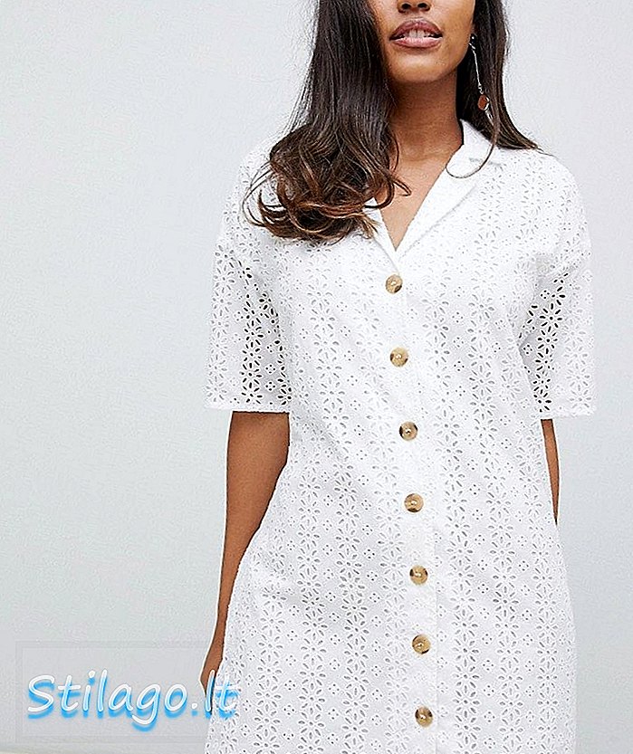 Botó ASOS DESIGN mitjançant vestit mini samarreta broderie-Blanc