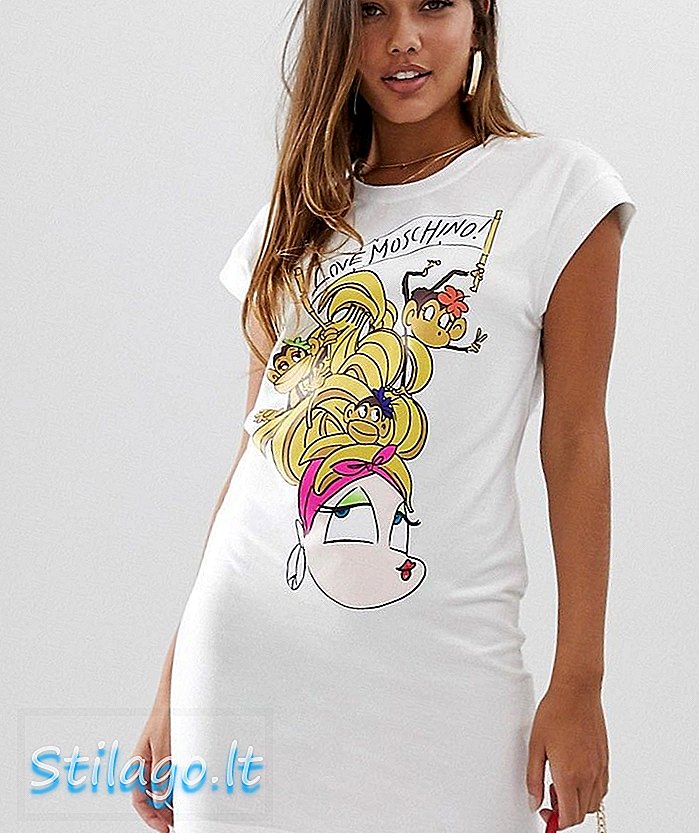 Gaun t-shirt gadis tropika Moschino-Putih