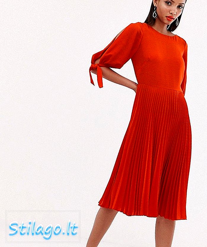 فستان متوسط ​​الطول بكسرات من Closet London بأكمام ربط برتقالية