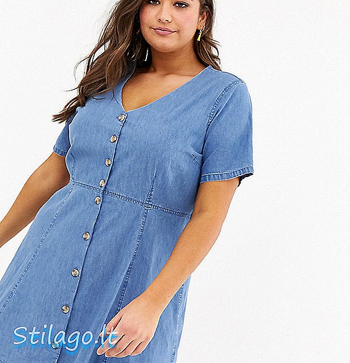 ASOS DESIGN Curve denim tea dress dengan butang tanduk tiruan dengan warna biru bidan